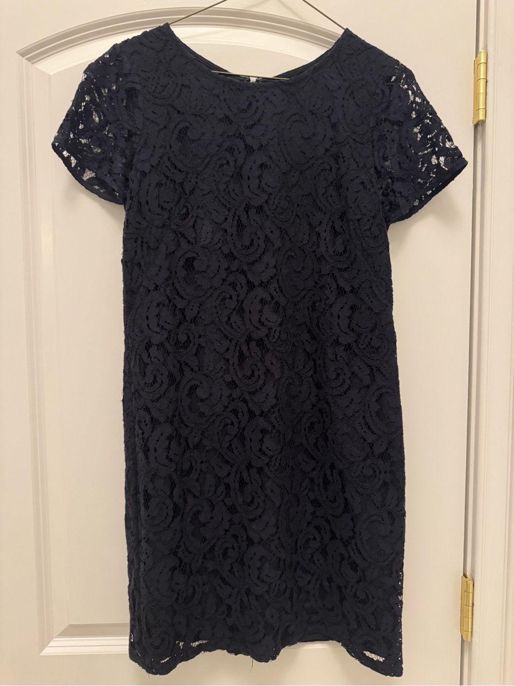 Ann Taylor Navy Floral Lace Short Sleeve Shift Dress